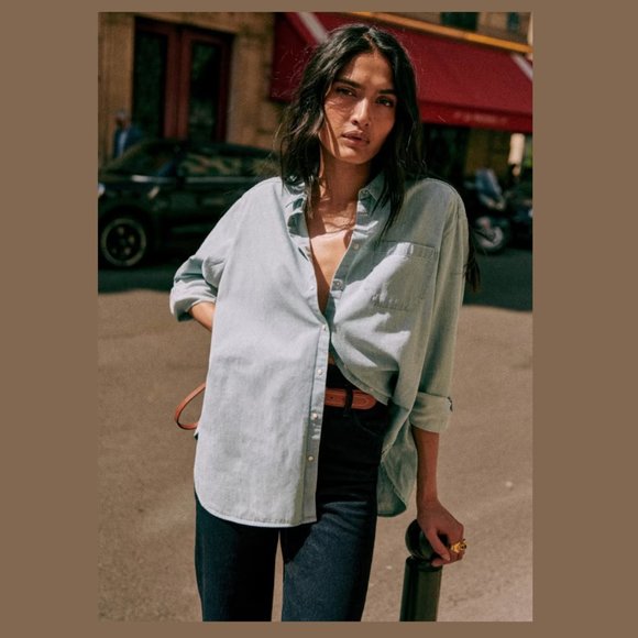 Sezane Max Shirt in Very Light Denim - Picture 1 of 10